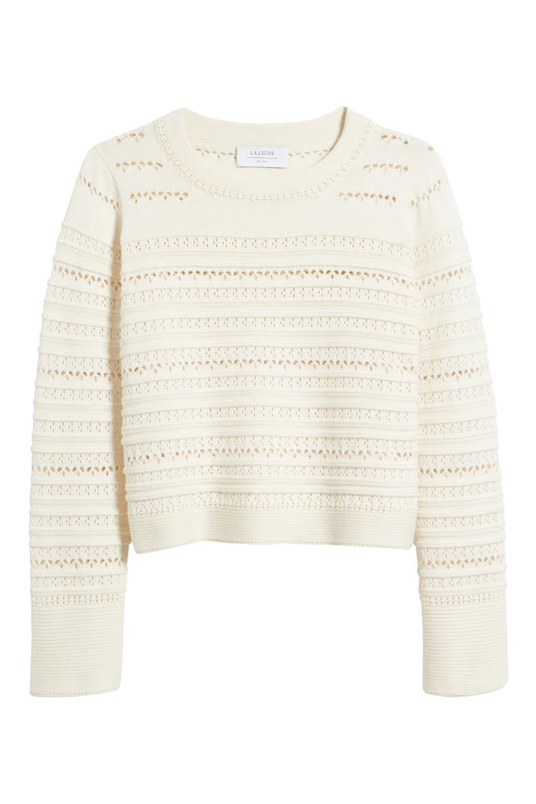 Open Stitch Crewneck Sweater, Alternate, color, IVORY