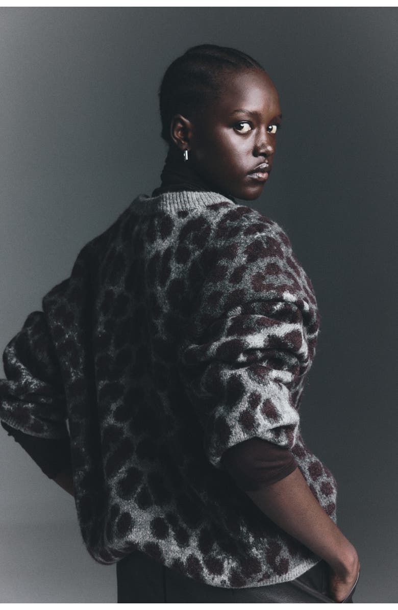 H&M Jacquard-knit Jumper, Alternate, color, Gray/Leopard Print