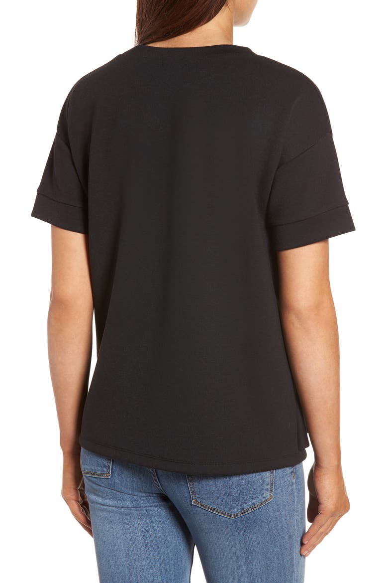 Ruffle Front Neopene Sweatshirt, Alternate, color, BLACK