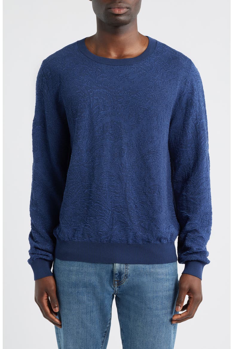 Floral Paisley Jacquard Cotton Crewneck Sweatshirt, Main, color, BLUE