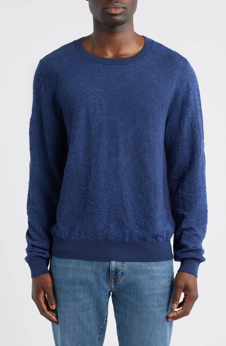 Etro Floral Paisley Jacquard Cotton Crewneck Sweatshirt, Main, color, Blue