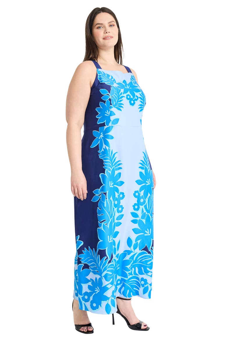 Floral Print Square Neck Maxi Dress, Alternate, color, NAVY/ BLUE