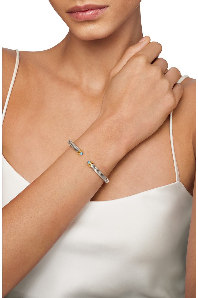 Classic Cable Bracelet in Sterling Silver with 14K Yellow Gold & Semiprecious Stone, 5mm, Alternate, color, BLUE TOPAZ