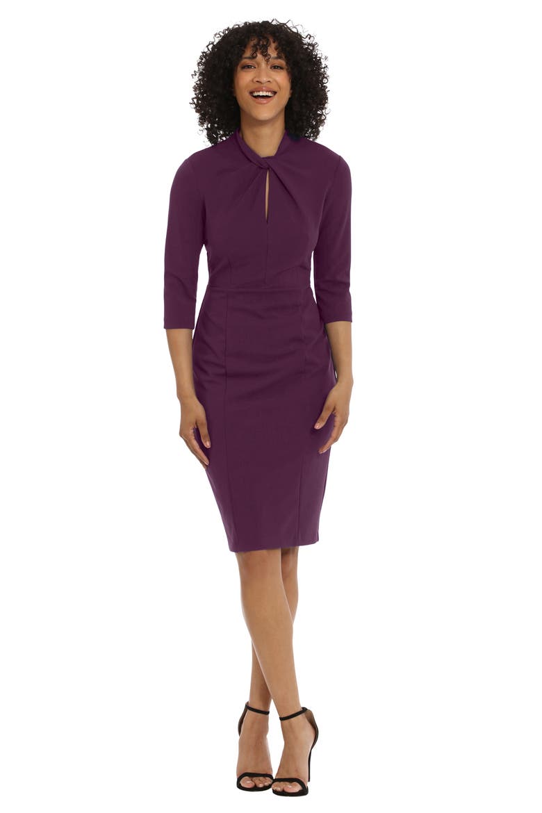 Crepe Three-Quarter Sleeve Sheath Dress, Alternate, color, PICKLED BEET