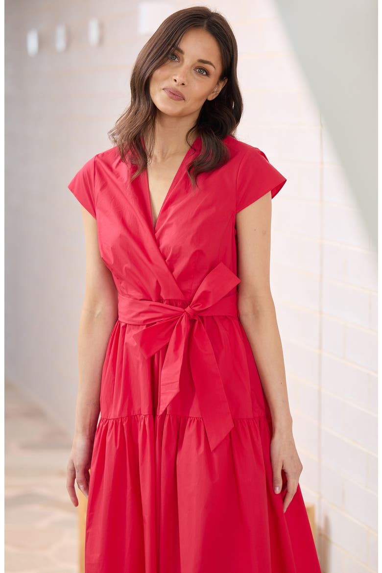 Posey Wrap Front Tiered Cotton Dress, Alternate, color, CHILLI