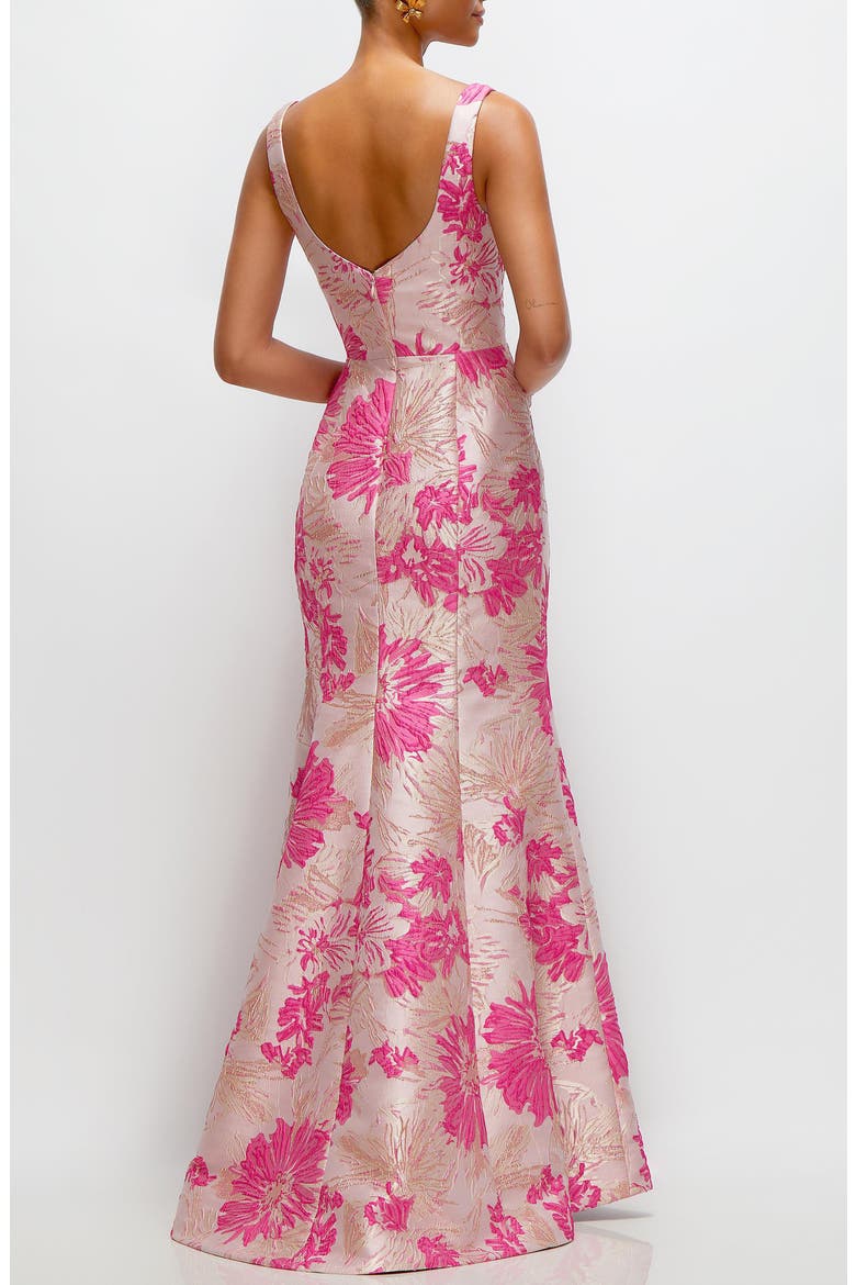 Hibiscus Square Neck Trumpet Gown, Alternate, color, PINK MULTI