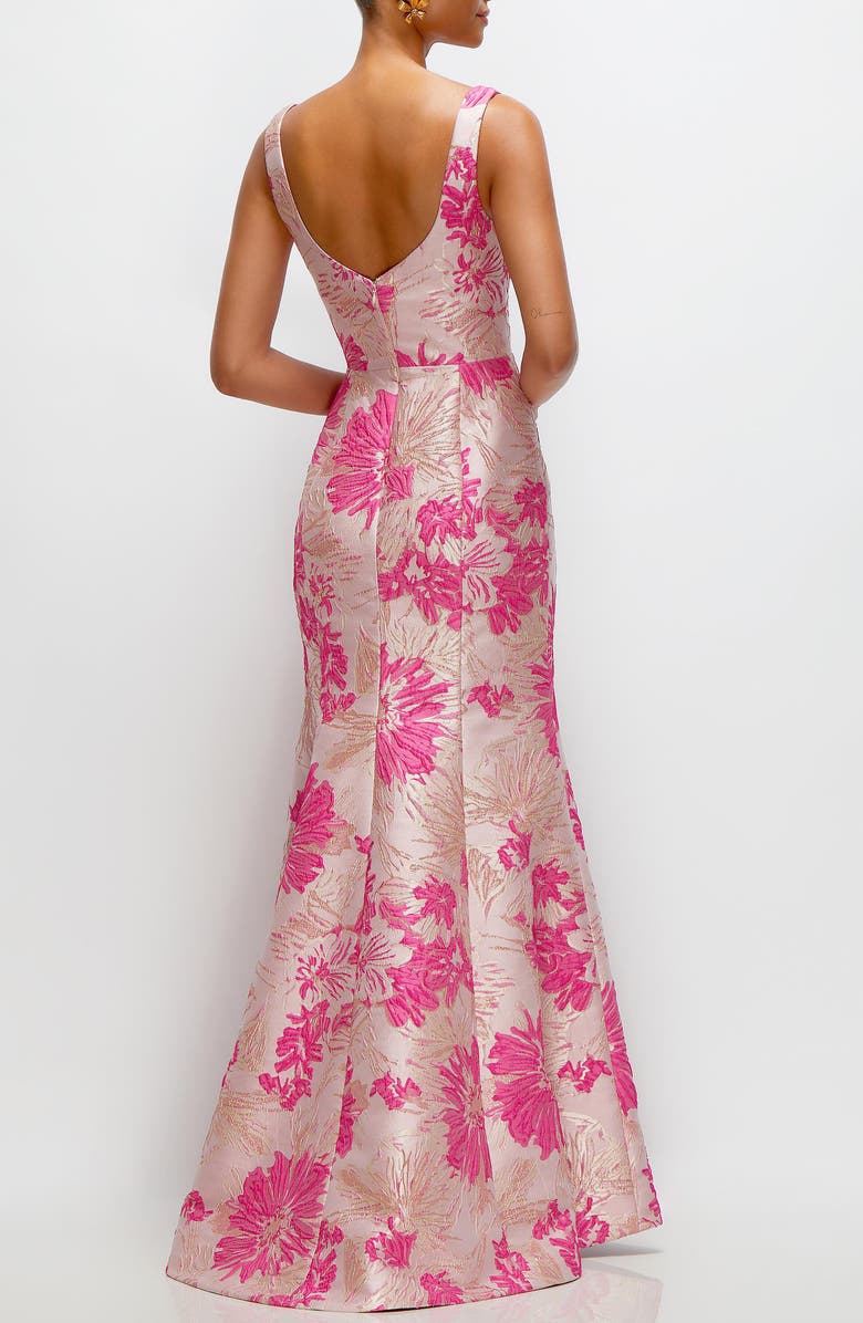 Dessy Collection Hibiscus Square Neck Trumpet Gown, Alternate, color, Pink Multi