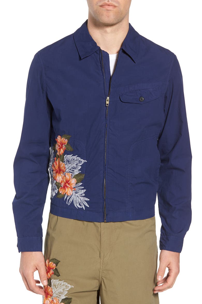 Embroidered Poplin Harrington Jacket, Main, color, PATRIOT BLUE