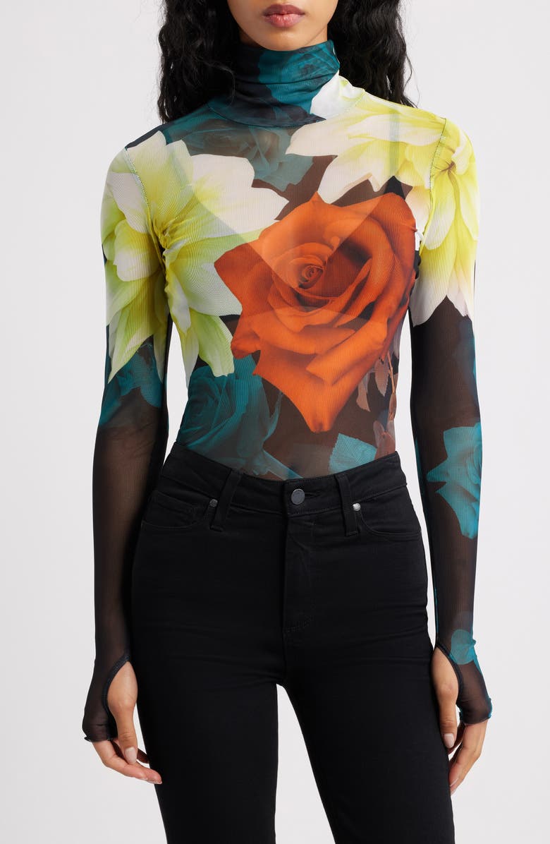 AFRM Zadie Floral Mesh Top, Main, color, Citron Blossom