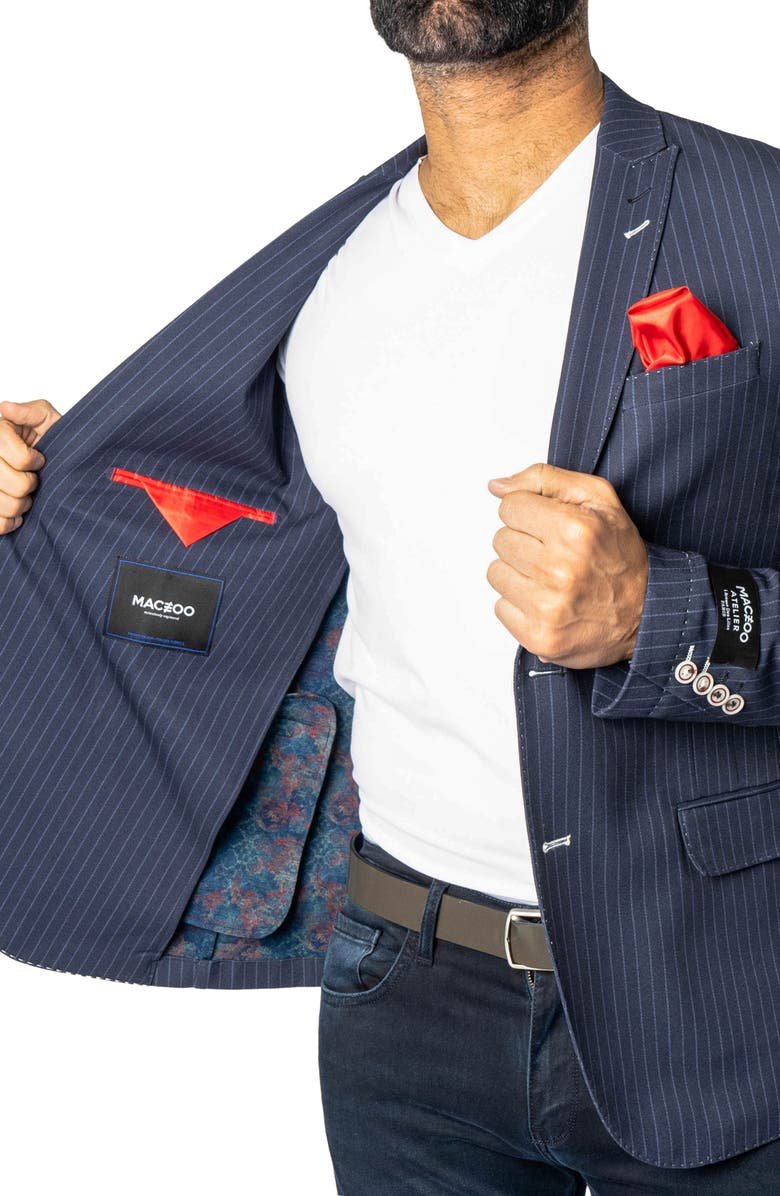Maceoo Descartes Unconstructed Pinstripe Capone Blue Blazer, Alternate, color, 