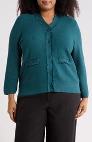 Adrianna Papell V-Neck Fringe Cardigan