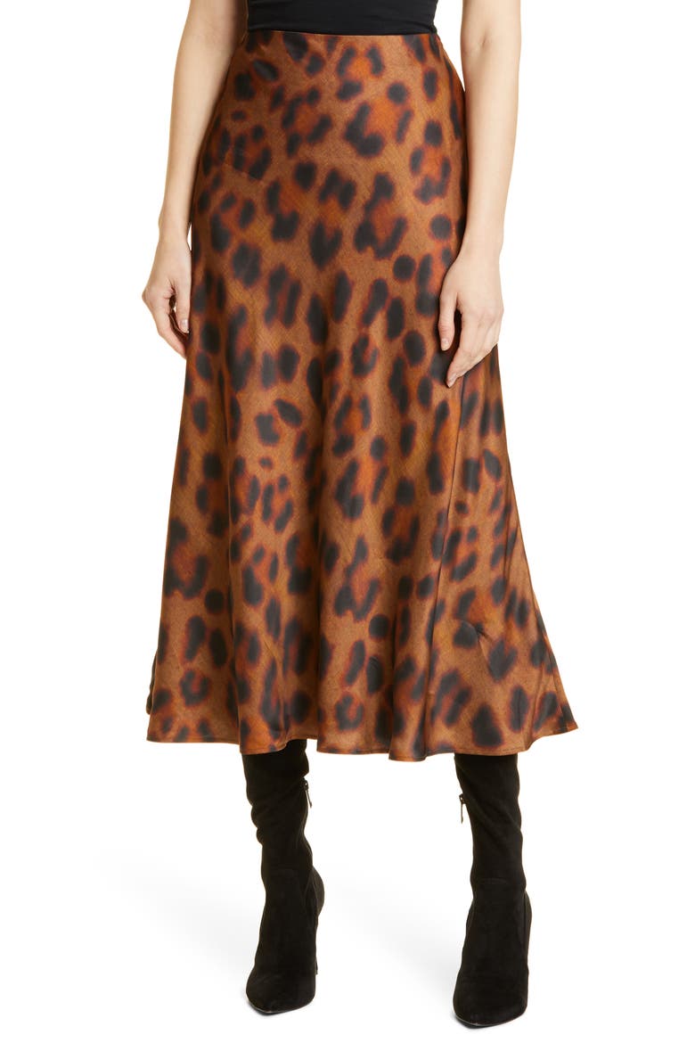 Clarisa Leopard Print Satin Maxi Skirt, Main, color, SPICE/ BLACK SPOTTED PANTHER