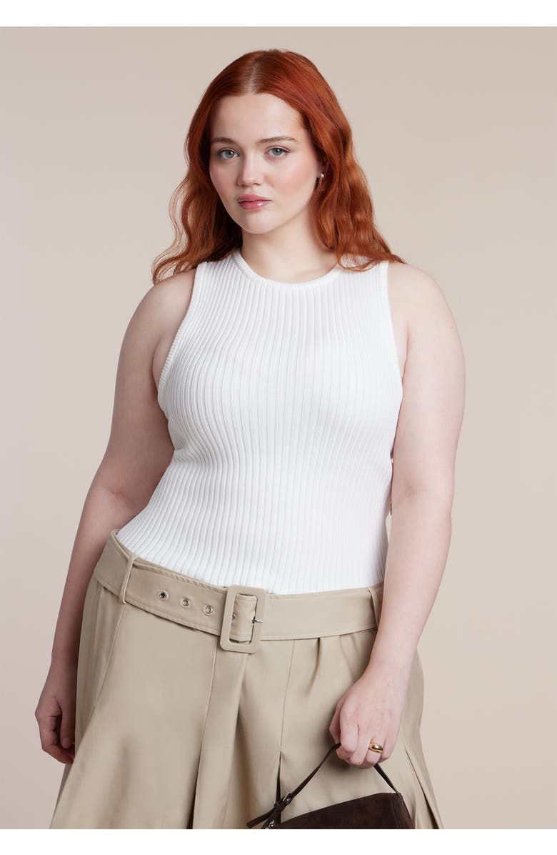 ELOQUII Combo Dress With Belt, Alternate, color, Cream And Ecru