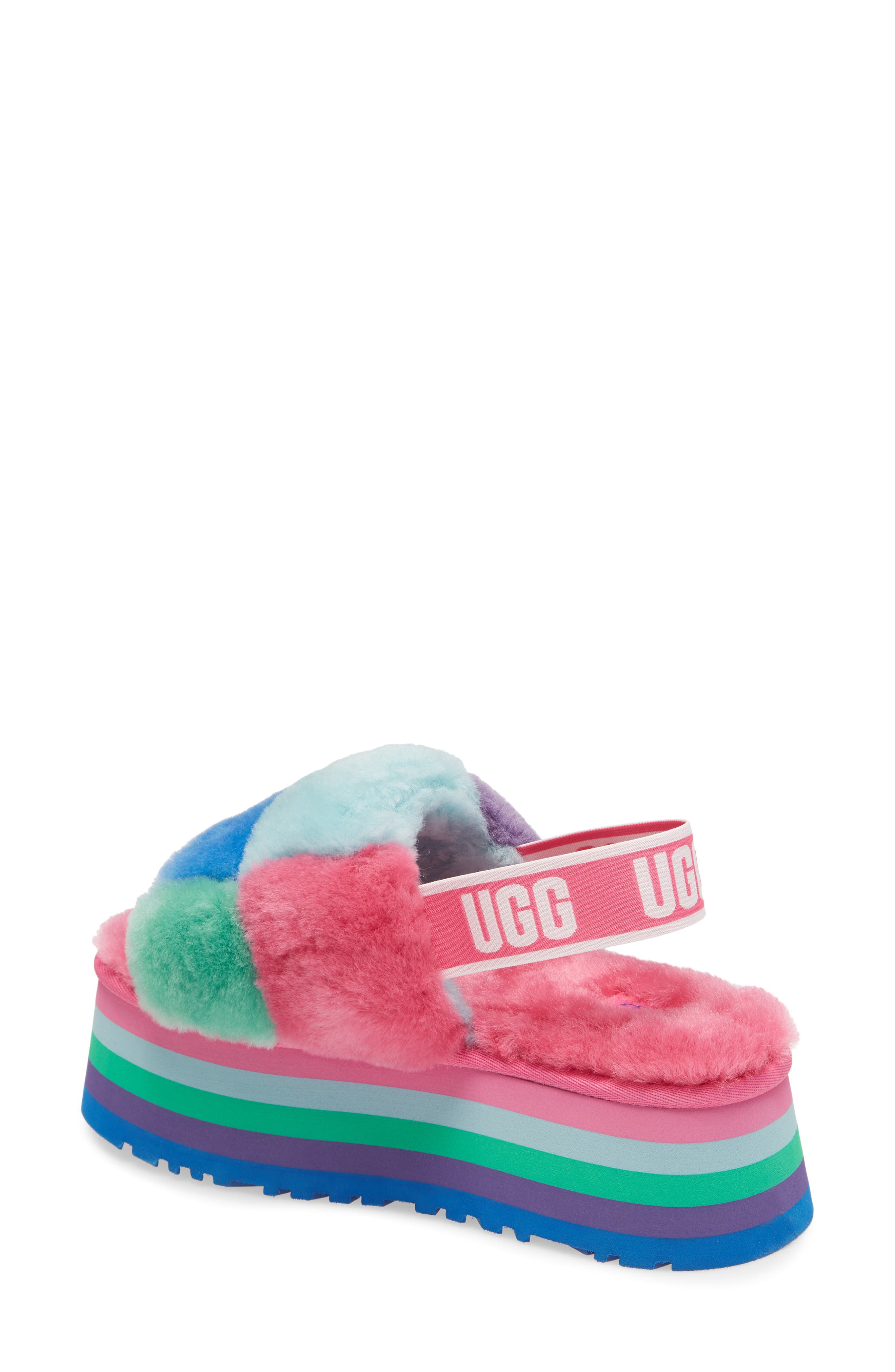 Disco Check Genuine Shearling Slingback Platform Slipper, Alternate, color, PRIDE STRIPES