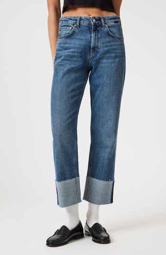 Savannah Cuff High Waist Raw Hem Wide Leg Jeans