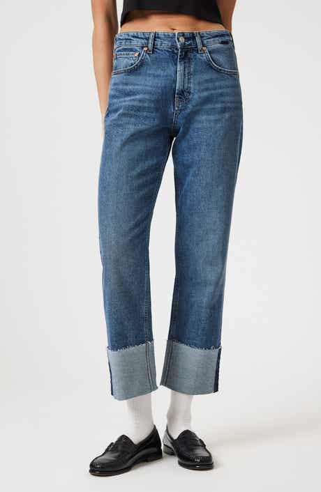 Savannah Cuff High Waist Raw Hem Wide Leg Jeans