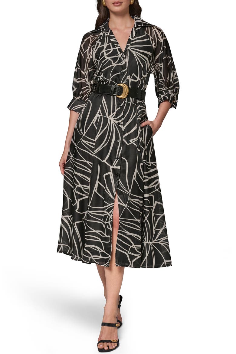 Belted Midi Shirtdress, Main, color, BLK/ LT CAN