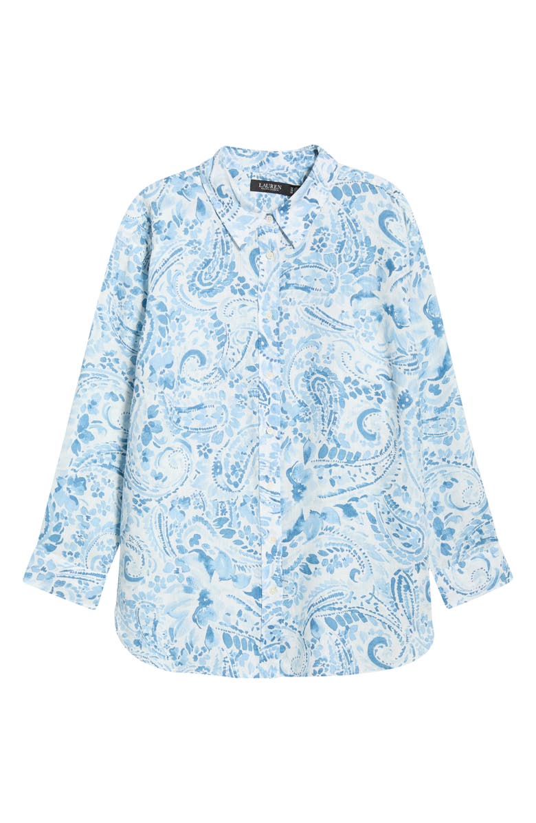 Lauren Ralph Lauren Paisley Print Linen Button-Up Shirt, Alternate, color, White/ Blue