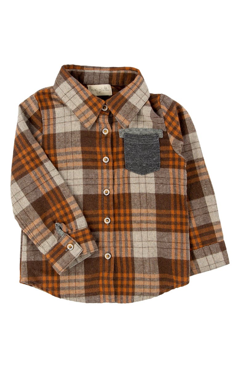 Miki Miette Kid's Jacob Plaid Cotton Flannel Button-Up Shirt, Main, color,