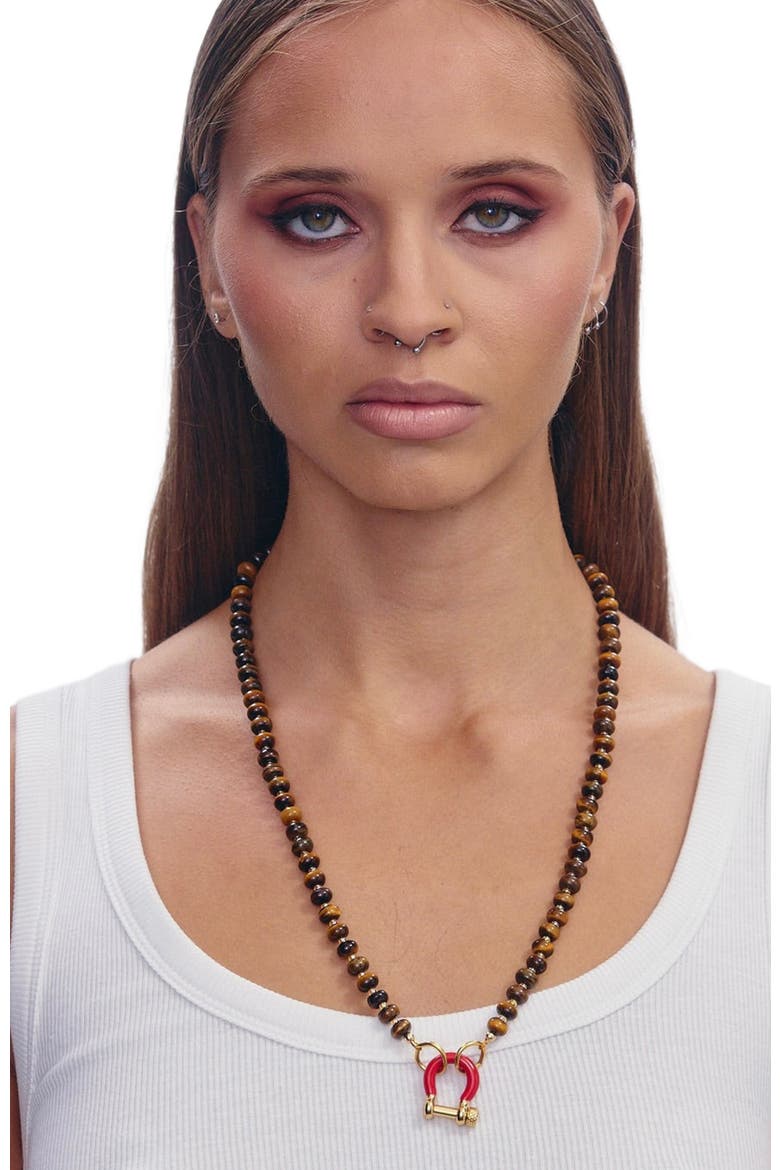 Garth Tiger Eye Gold Plated Necklace, Alternate, color, Brown