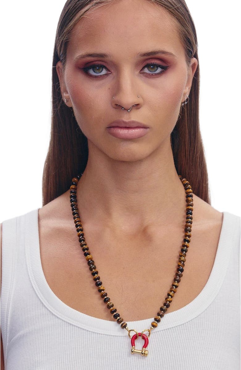 SHOP SPICY DAN Garth Tiger Eye Gold Plated Necklace, Alternate, color, Brown