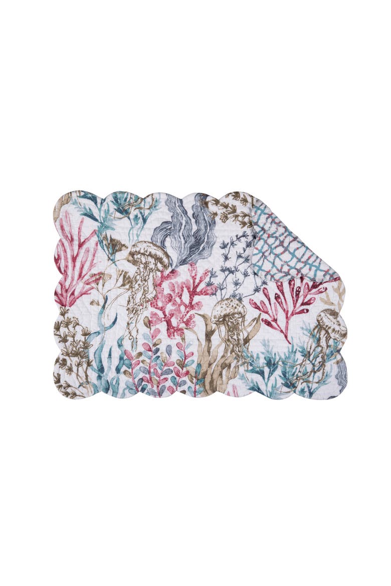 Delphina Reef Cotton Placemat Machine Washable Set of 6, Alternate, color, White
