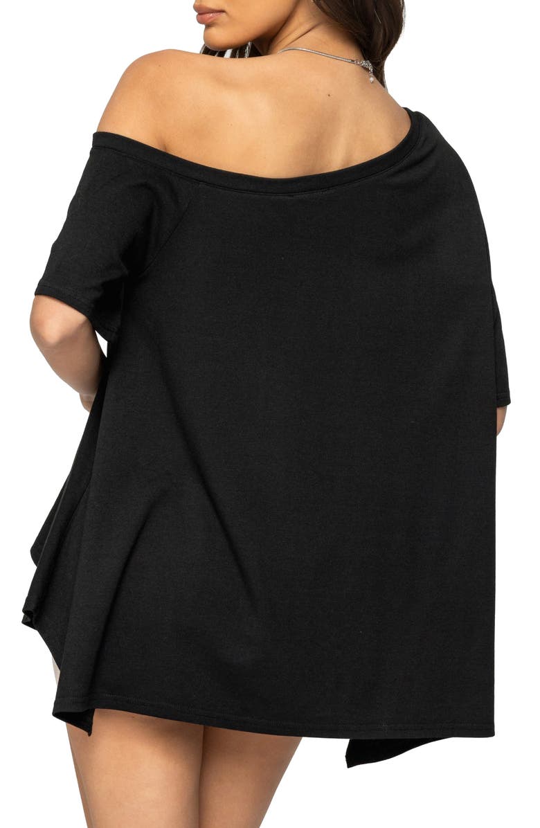 EDIKTED Josy One-Shoulder Handkerchief Hem Knit Top, Alternate, color, Black
