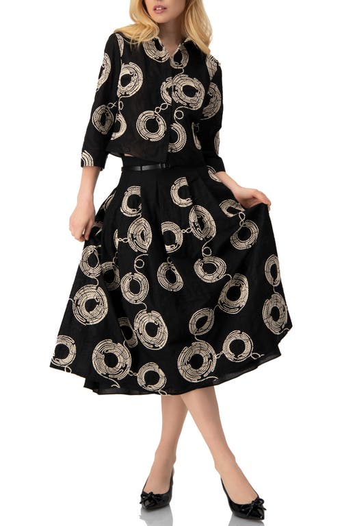 Ivonne Black Cropped Shirt With Circular Embroidery In Black