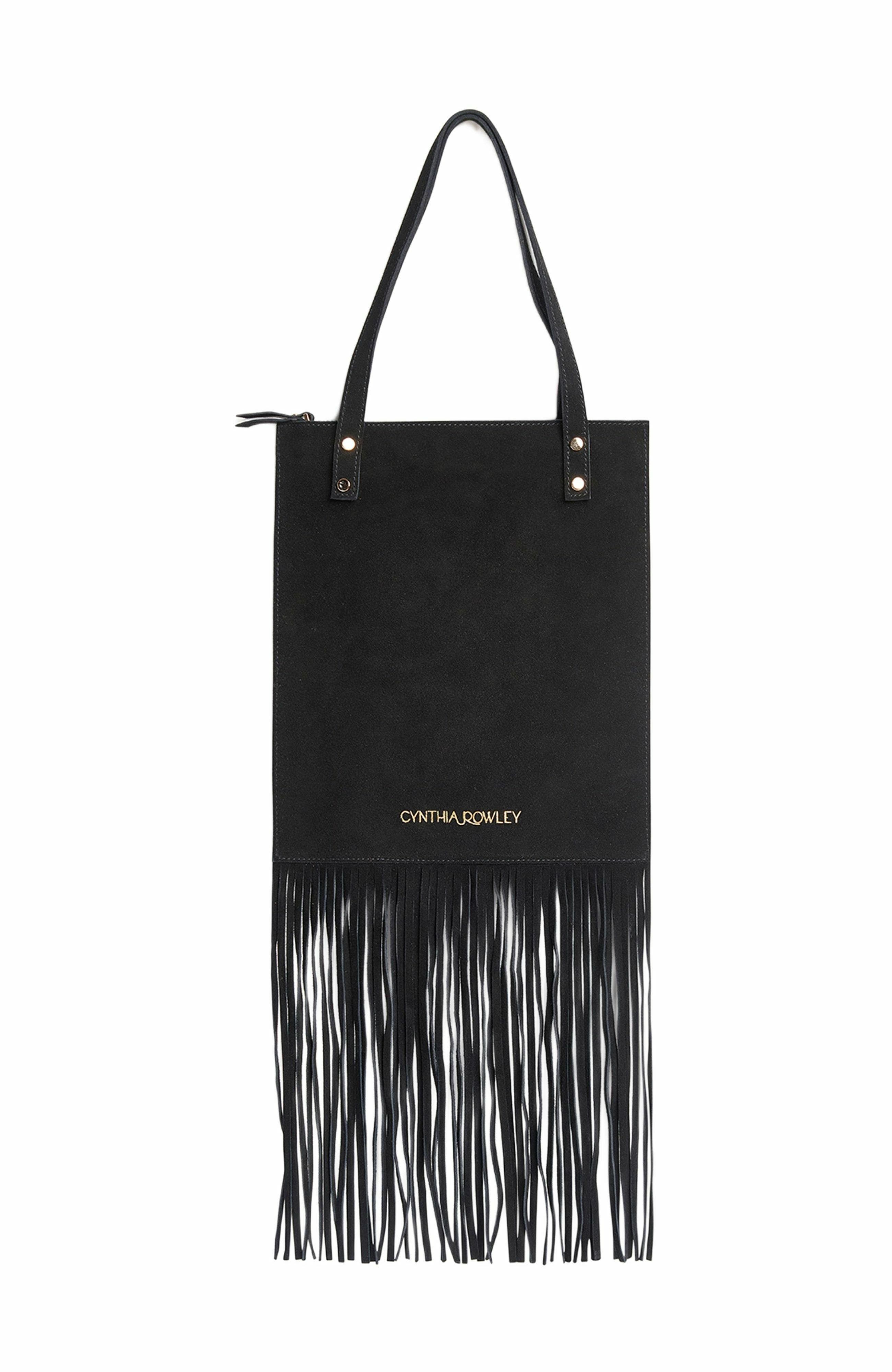 Cynthia Rowley Felicity Fringe Suede Tote, Alternate, color, Black