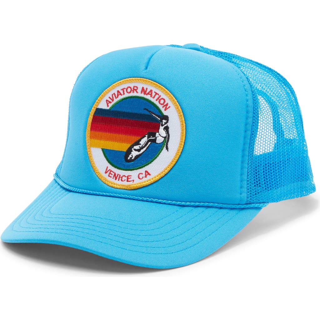 Aviator Nation Rainbow Logo Trucker Hat In Blue