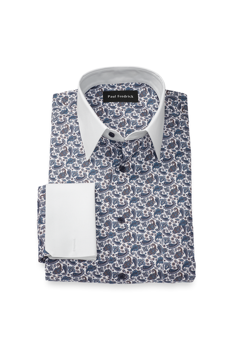 Comfort Stretch Non-iron Paisley Dress Shirt, Main, color, Blue/Brown