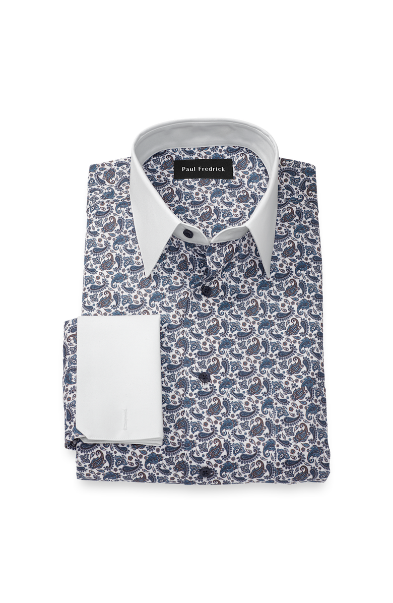 Paul Fredrick Comfort Stretch Non-iron Paisley Dress Shirt, Main, color, Blue/Brown