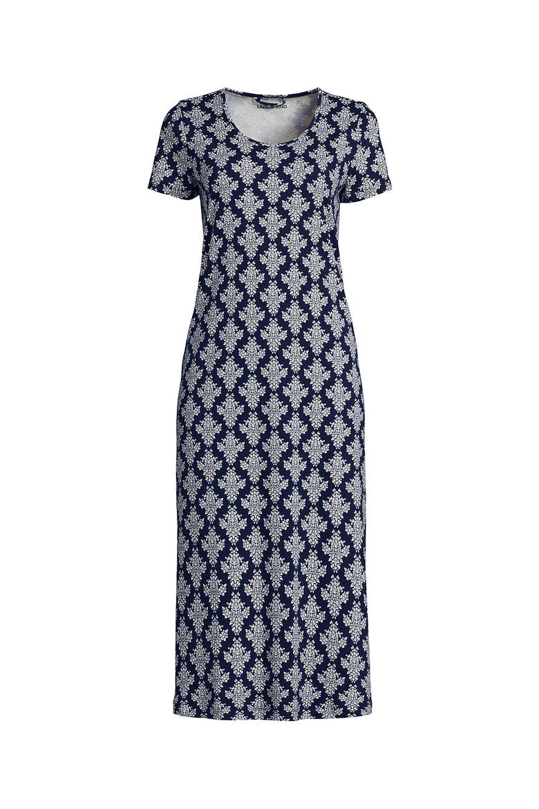 Cotton Short Sleeve Midcalf Nightgown, Alternate, color, Deep Sea Navy/Ivory Floral