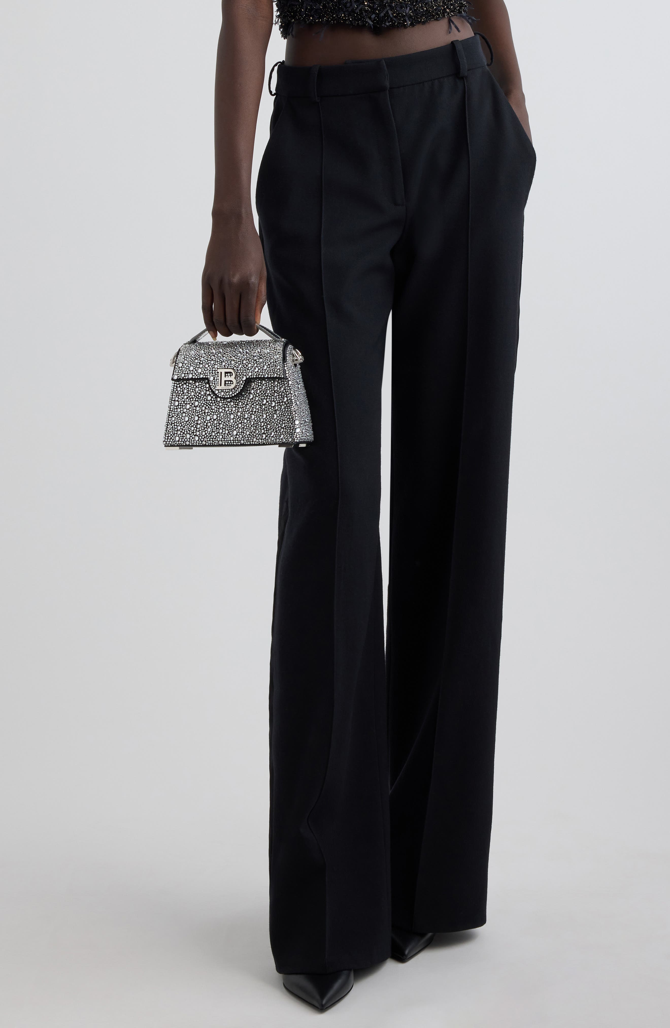 Balmain B-Buzz Dynasty Crystal Embellished Top Handle Bag, Alternate, color, 