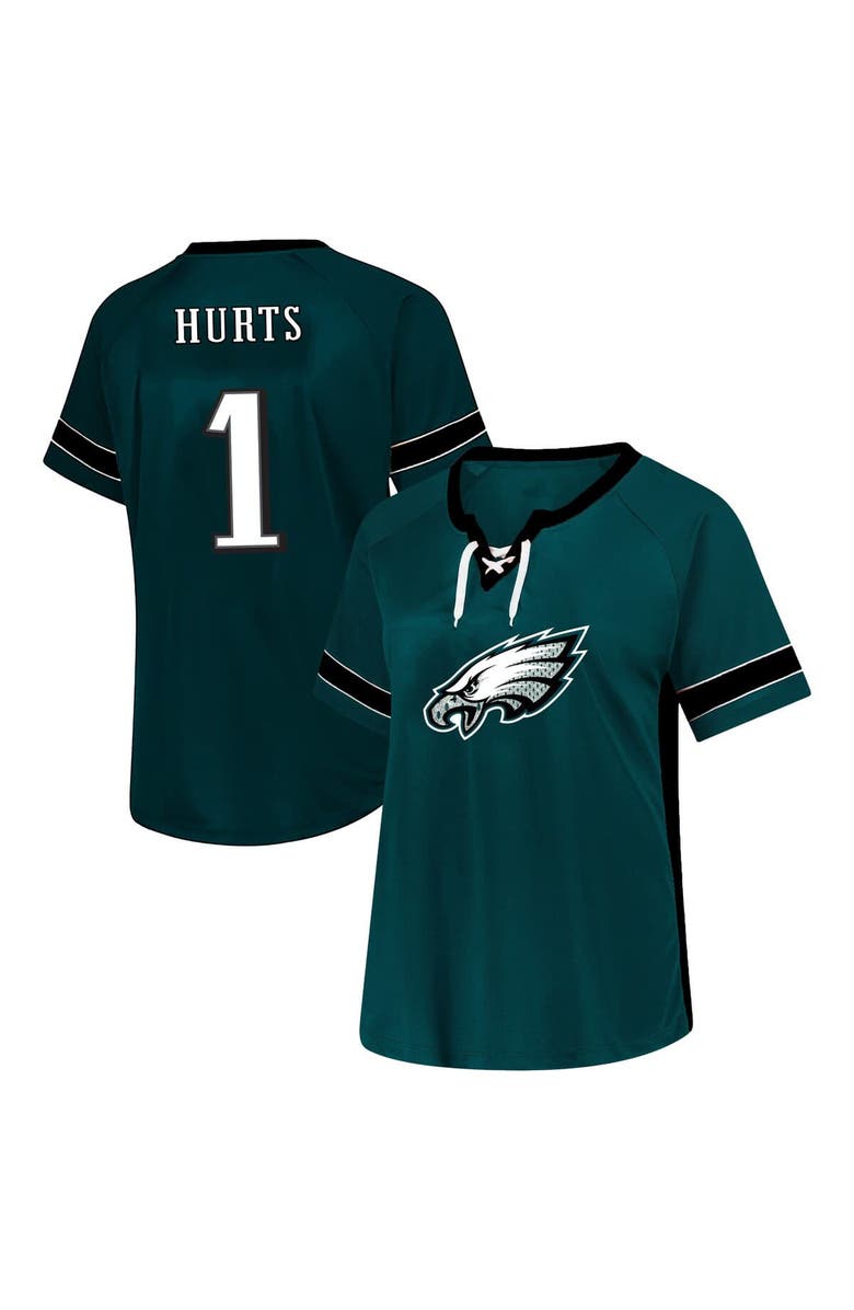 FANATICS Women's Fanatics Jalen Hurts Green Philadelphia Eagles Plus Size Name & Number Lace-Up T-Shirt, Alternate, color, 