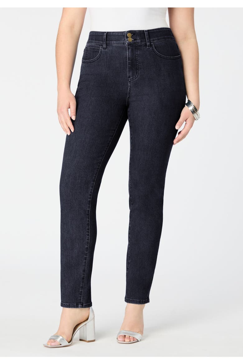 Plus Size High Rise Tummy Control Straight Leg Jeans, Alternate, color, DARK WASH