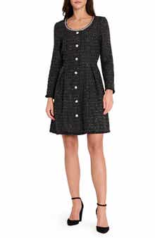 Tahari ASL Metallic Tweed Long Sleeve Dress