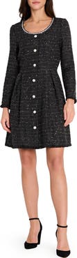 Tahari ASL Metallic Tweed Long Sleeve Dress