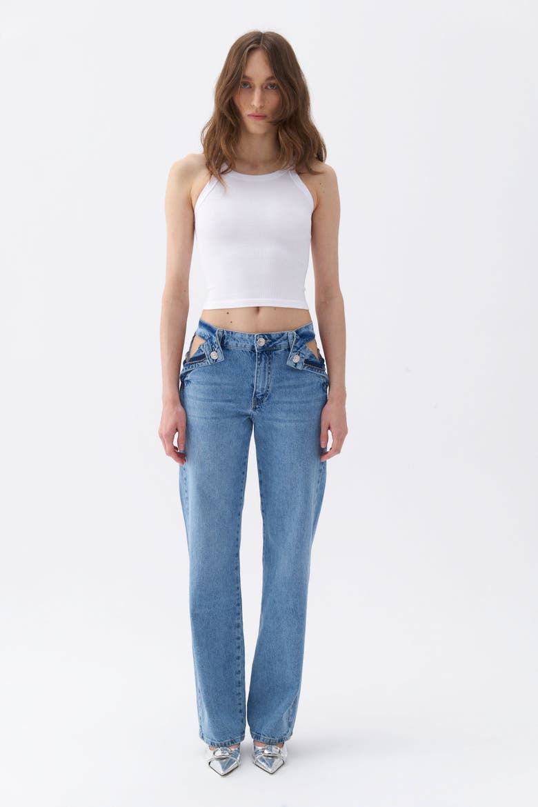 Cut-Out Detailed High Waist Jeans, Alternate, color, Indigo Blue