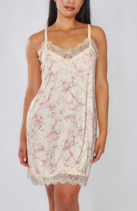 Toile Print Lace-Trim Knit Chemise (Plus Size)