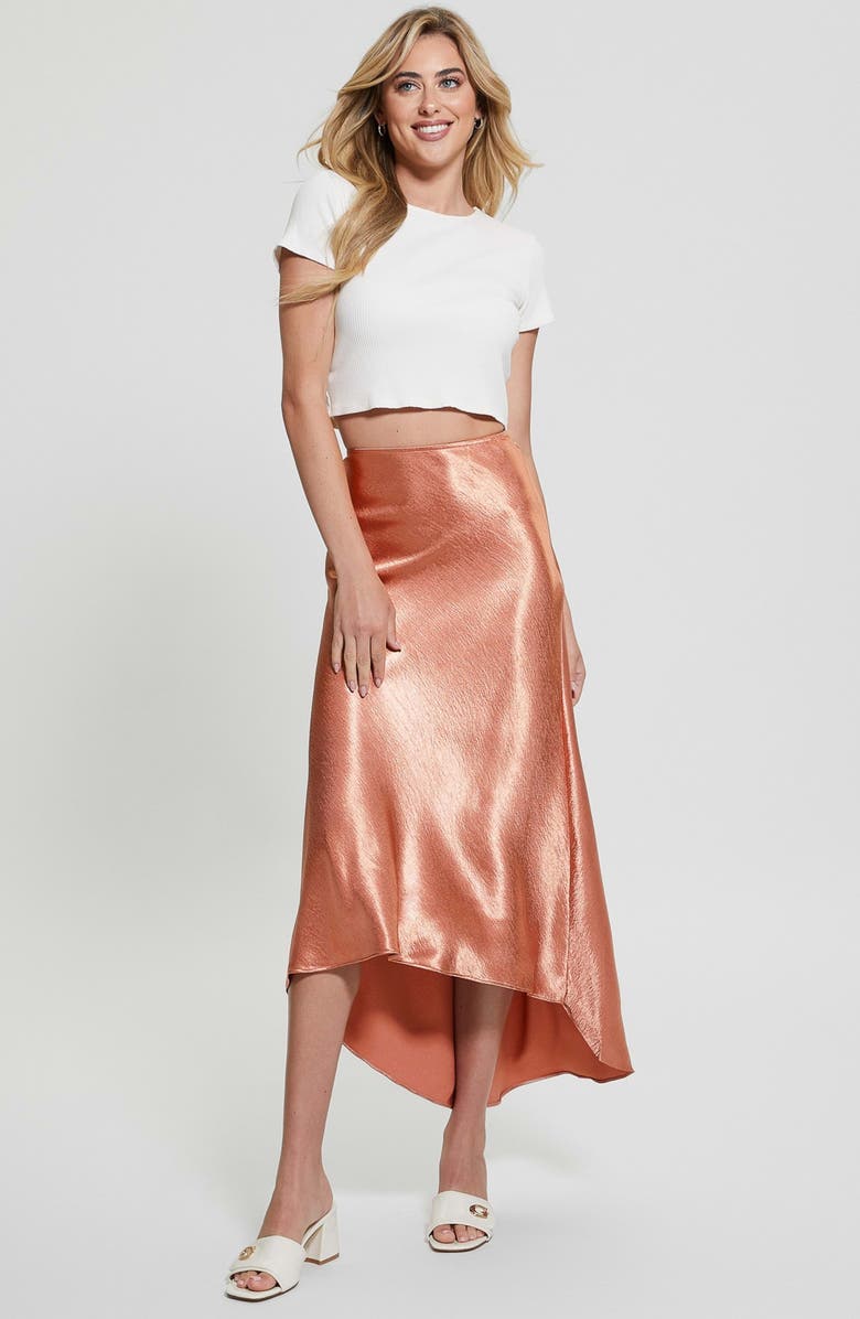 GUESS Lilya Bias Cut Satin High-Low Midi Skirt, Alternate, color, 