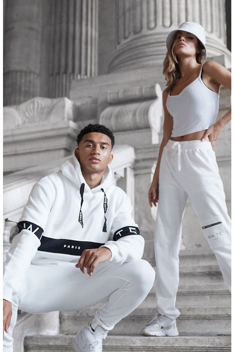 Whte Zip Pocket Sweatpants, Alternate, color, White
