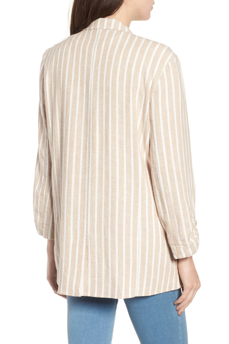 Cinch Sleeve Blazer, Alternate, color, TAN NOMAD ELLA LINEN STRIPE
