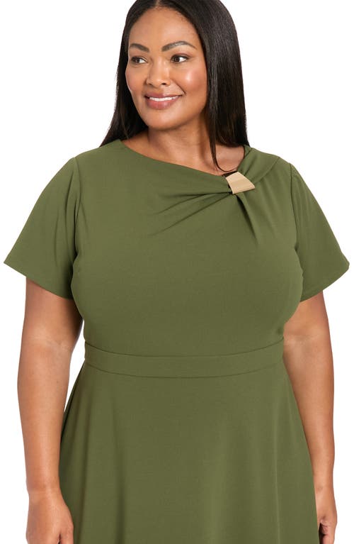 London Times Plus Size Fit And Flare Short Sleeve Dress In Green