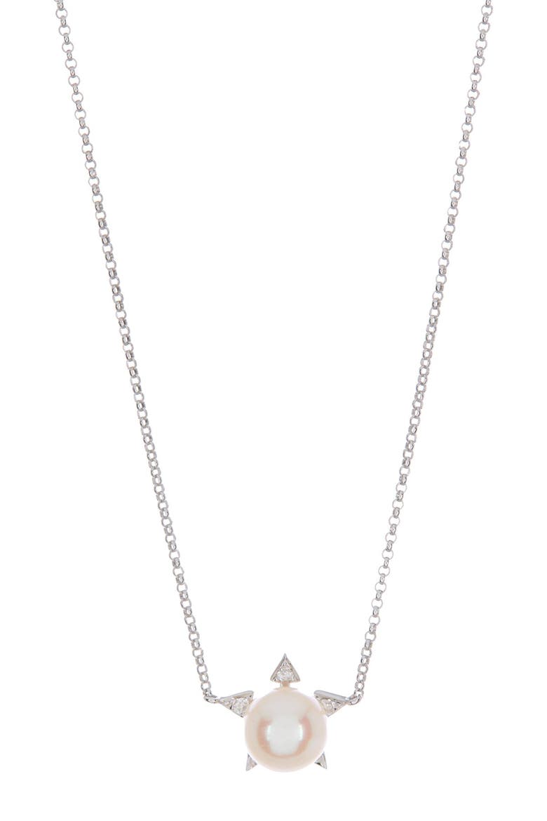 14K White Gold Diamond & Freshwater Pearl Star Pendant Necklace - 0.06ct., Main, color, WHITE GOLD/DIAMOND/PEARL