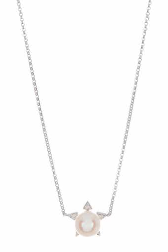 14K White Gold Diamond & Freshwater Pearl Star Pendant Necklace - 0.06ct.