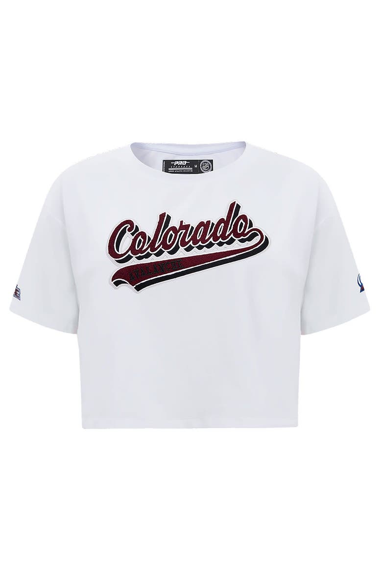 Women's Pro Standard White Colorado Avalanche Boxy Script Tail Cropped T-Shirt, Alternate, color, White