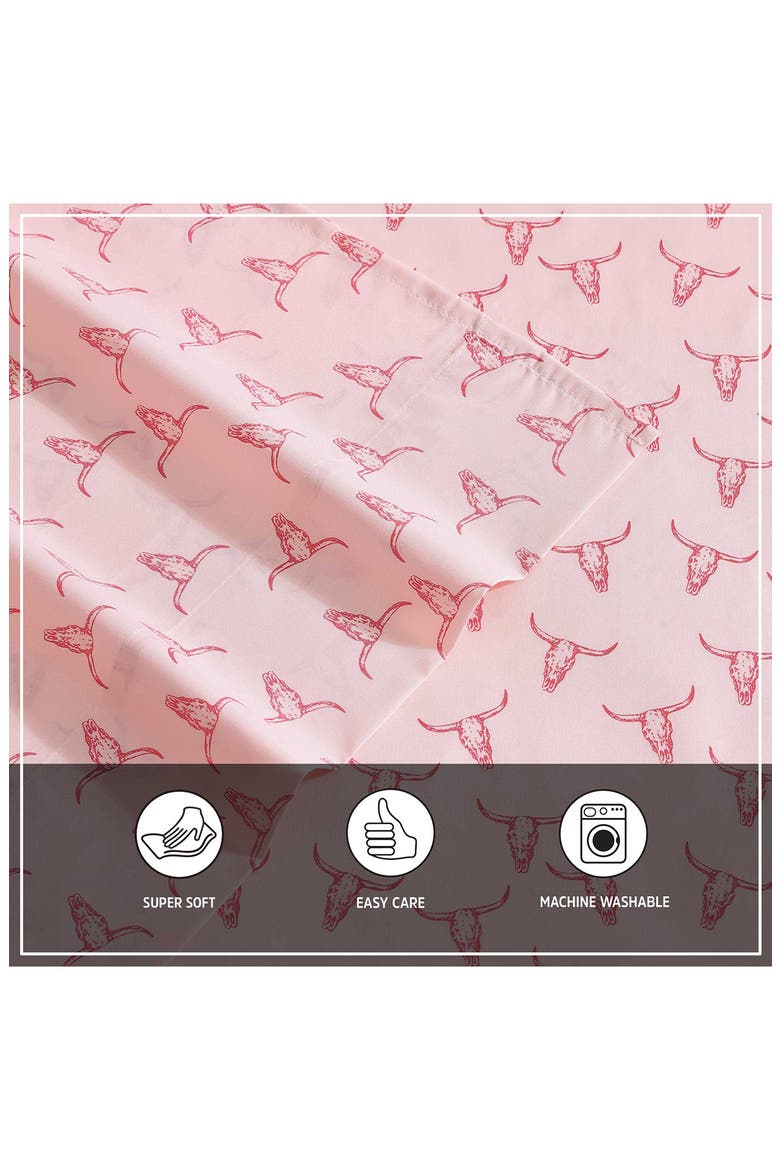Steer Skulls Sheet Set, Alternate, color, PINK