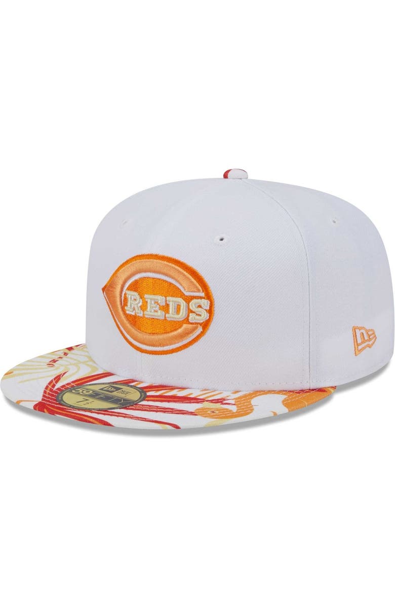New Era Men's New Era White/Orange Cincinnati Reds Flamingo 59FIFTY Fitted Hat, Main, color, 