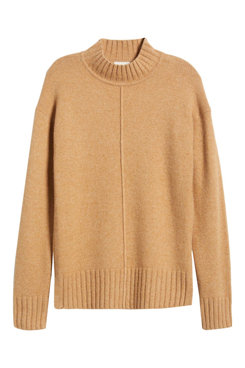 Exposed Seam Mock Neck Sweater, Alternate, color, TAN CAMEL DARK HEATHER
